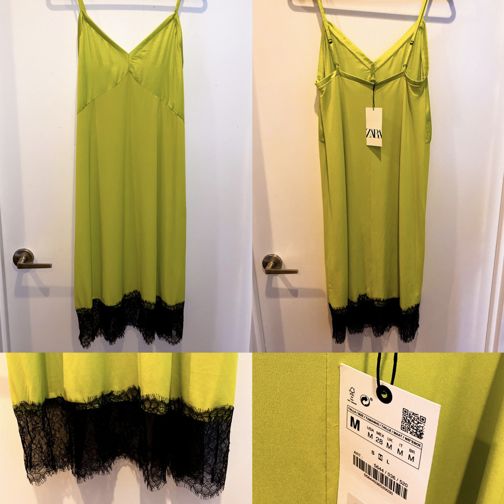 ZARA Green Sleeveless Silky Lace Dress
